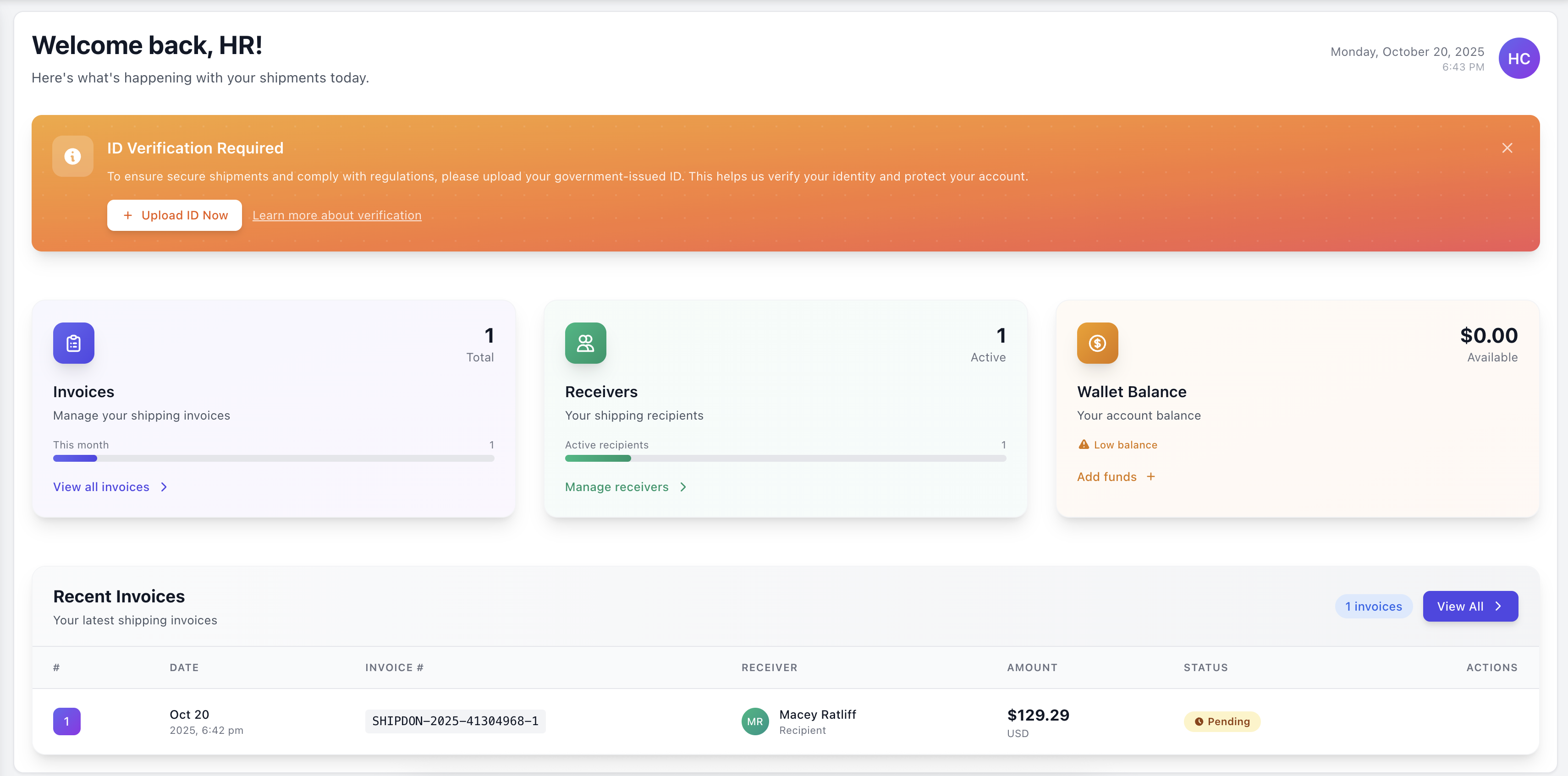 ShipDon Logistics Management Solution (LMS) Dashboard